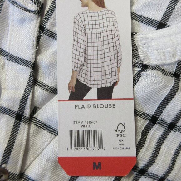WRANGLER Ladies White Black Plaid Blouse Sz M (8-10) Popover Top Tunic Shirt NWT - Picture 6 of 13